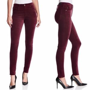 AG The Farrah High Rise Skinny Velvet Pants in Carmine. Size 26
